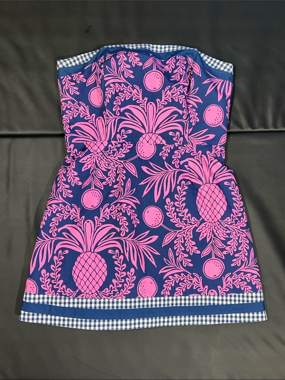 Lilly Pulitzer Navy and Pink Strapless Mini Dress with  Pineapple Motif 6